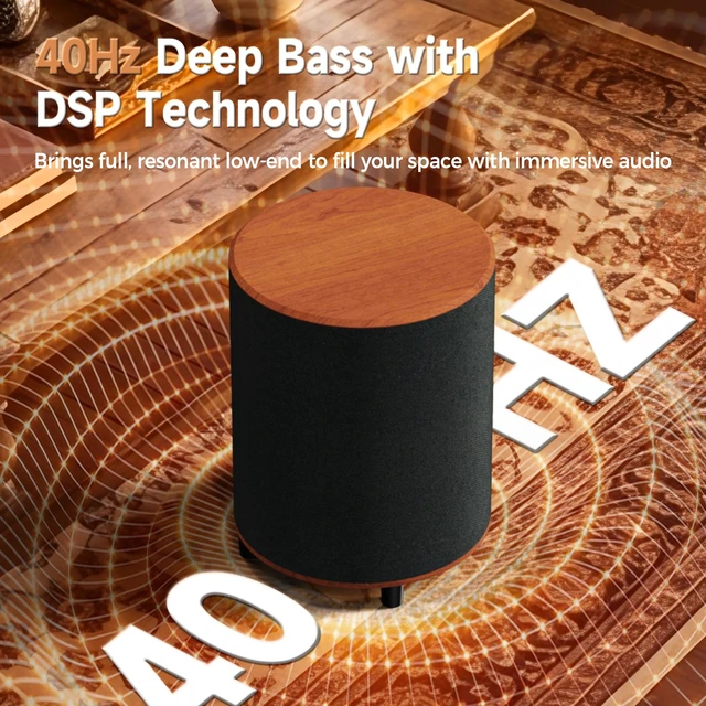 Alt view image 3 of 7 - Powered Subwoofer, 6.5 Sub with DSP, Up to 100 Watts Home Theater Subwoofers, Down-Firing Subs, Class-D Amp, 40-250Hz, Auto On/Off, Low Pass dial, Phase Switch, Big Bass in Compact Design