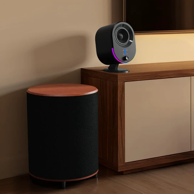 Alt view image 7 of 7 - Powered Subwoofer, 6.5 Sub with DSP, Up to 100 Watts Home Theater Subwoofers, Down-Firing Subs, Class-D Amp, 40-250Hz, Auto On/Off, Low Pass dial, Phase Switch, Big Bass in Compact Design