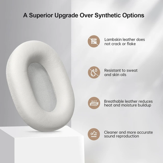 Alt view image 3 of 6 - Genuine Leather Ear Pads Cushions for Sony XM5 Noise Canceling Headphones, Premium WH-1000XM5 Replacement Earpads Covers with Soft Lambskin Leather, Optimized Memory Foam (Lambskin-Silver)