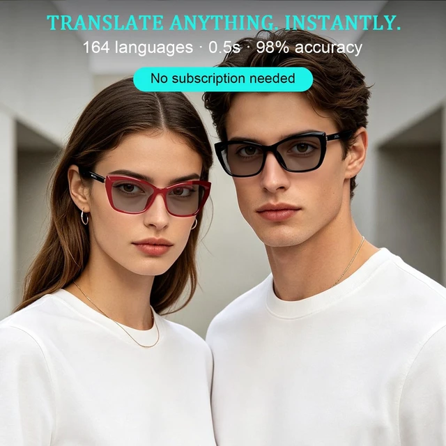 Alt view image 5 of 7 - AI Smart Glasses for Women Men, Bluetooth Glasses, Butterfly Frame Red AI Assistant with Free App, Photo Translation, Open-Ear Audio, LightweightPhotochromic Lenses for Shopping Travel Daily Wear