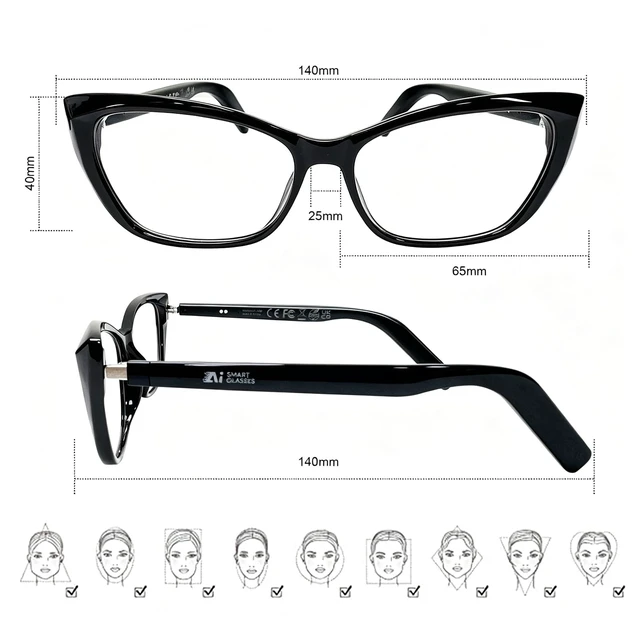 Alt view image 2 of 7 - AI Smart Glasses for Women Men, Bluetooth Glasses, Butterfly Frame Black Translate 164 Languages with Free App, Photochromic Lenses, Open-Ear Audio, 30g, Slim Temples for Meeting, Driving & Travel