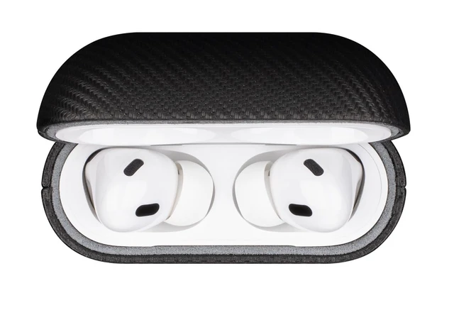 Alt view image 7 of 7 - Case for AirPods Pro 2 - Carbon Fiber Style PU Leather - Black Handmade Protective Hard Shell Cover - Vegan Leather & PC Dual Layer Protection - AirPods Pro 2nd Generation Case with Clip