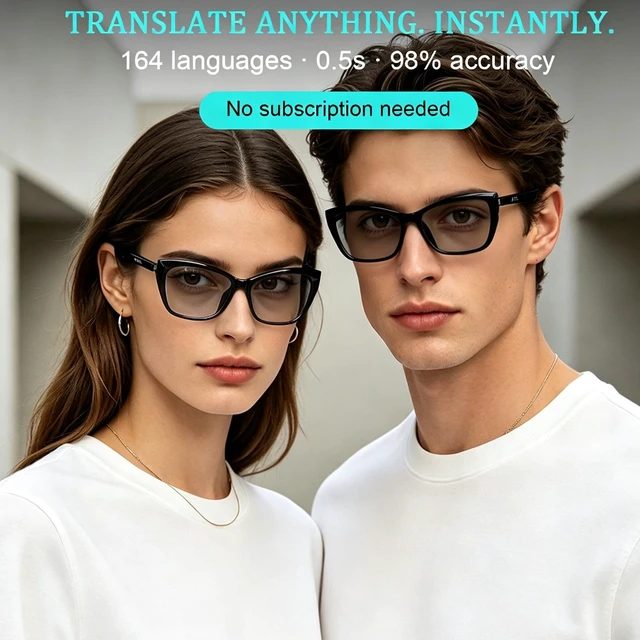 Alt view image 6 of 7 - AI Smart Glasses for Women Men, Bluetooth Glasses, Butterfly Frame Black Translate 164 Languages with Free App, Photochromic Lenses, Open-Ear Audio, 30g, Slim Temples for Meeting, Driving & Travel