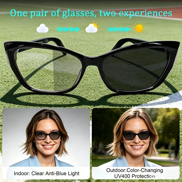 Alt view image 4 of 7 - AI Smart Glasses for Women Men, Bluetooth Glasses, Butterfly Frame Black Translate 164 Languages with Free App, Photochromic Lenses, Open-Ear Audio, 30g, Slim Temples for Meeting, Driving & Travel