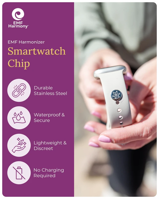 Alt view image 2 of 7 - Smartwatch Chip Discreet Stainless Steel Bioresonance Rivet Accessory for Apple Watch, Garmin, Fitbit & Fitness Bands Everyday Balance in a Wireless World