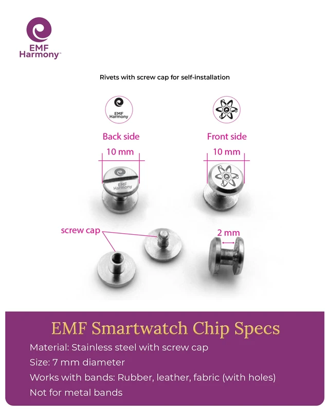 Alt view image 7 of 7 - Smartwatch Chip Discreet Stainless Steel Bioresonance Rivet Accessory for Apple Watch, Garmin, Fitbit & Fitness Bands Everyday Balance in a Wireless World