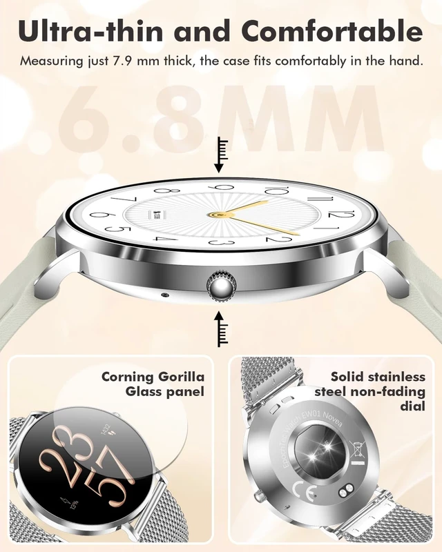 Alt view image 2 of 7 - Ultra-thin Stainless Steel Smartwatch for Women Men, 1.32'' Amoled Full-touch Bluetooth Smart Watch, 24/7 Heart Rate & Sleep Monitor Digital Watch,IP68 Waterproof Fitness Tracker &100+ Sports (Silver)