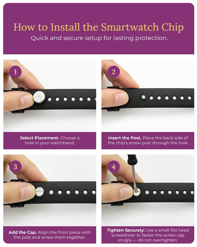 Alt view image 5 of 7 - Smartwatch Chip Discreet Stainless Steel Bioresonance Rivet Accessory for Apple Watch, Garmin, Fitbit & Fitness Bands Everyday Balance in a Wireless World
