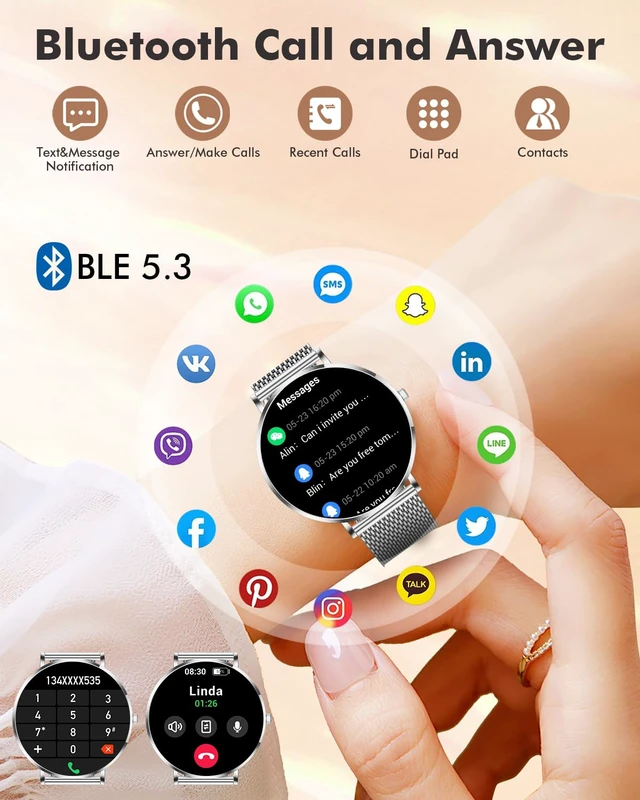 Alt view image 3 of 7 - Ultra-thin Stainless Steel Smartwatch for Women Men, 1.32'' Amoled Full-touch Bluetooth Smart Watch, 24/7 Heart Rate & Sleep Monitor Digital Watch,IP68 Waterproof Fitness Tracker &100+ Sports (Silver)