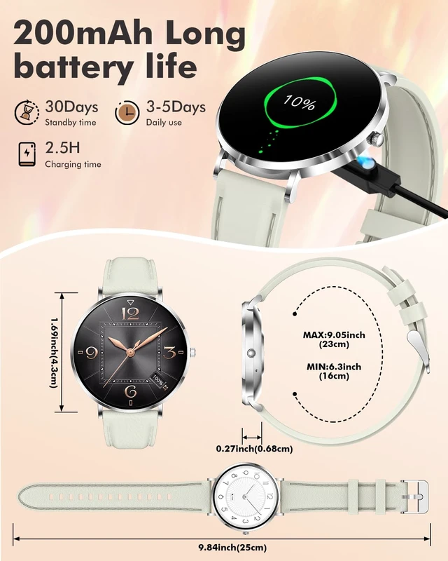 Alt view image 5 of 7 - Ultra-thin Stainless Steel Smartwatch for Women Men, 1.32'' Amoled Full-touch Bluetooth Smart Watch, 24/7 Heart Rate & Sleep Monitor Digital Watch,IP68 Waterproof Fitness Tracker &100+ Sports (Silver)
