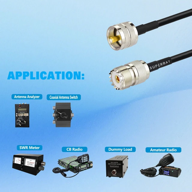 Alt view image 7 of 7 - UHF Female SO239 to UHF Male PL259 Jumper 6ft RG8X Coaxial Cable 50 Ohm PL259 CB Coax Cable for Antenna Ham Shack Duplexer Tuner Dummy Load SWR Meter Switch Monitor etc