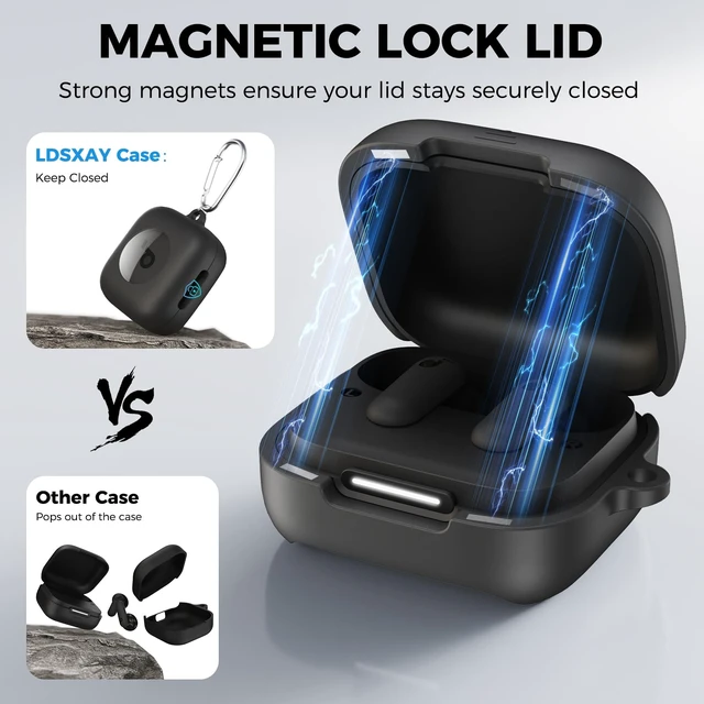Alt view image 3 of 7 - for Anker Soundcore P30i Case Cover with Magnetic Lock & Phone Stand Shockproof Magnetic Lock Lid Protective Cover for Soundcore P30i Earbud with Cleaner Kit & Carabiner, Black
