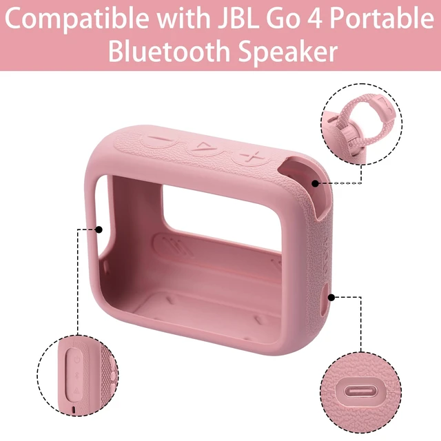Alt view image 4 of 4 - for JBL Go 4 Waterproof Bluetooth Speaker Silicone Cover, Pink Snug Fit, Portable Carabiner Clip, Shock Absorption, Drop Protection, Travel Lightweight Design, Protective Skin Case