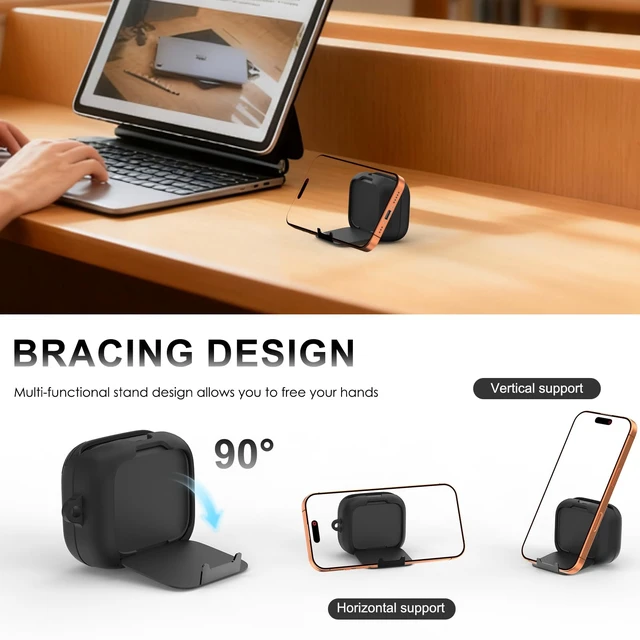 Alt view image 5 of 7 - for Anker Soundcore P30i Case Cover with Magnetic Lock & Phone Stand Shockproof Magnetic Lock Lid Protective Cover for Soundcore P30i Earbud with Cleaner Kit & Carabiner, Black