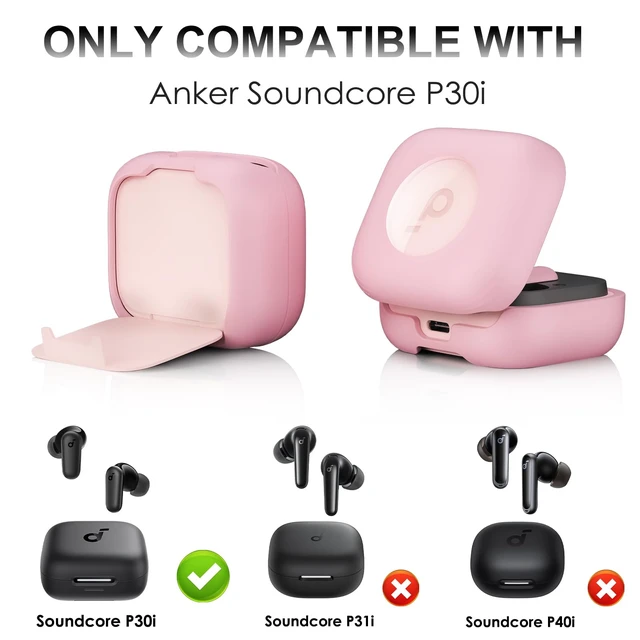 Alt view image 2 of 7 - for Anker Soundcore P30i Case Cover with Magnetic Lock & Phone Stand Shockproof Magnetic Lock Lid Protective Cover for Soundcore P30i Earbud with Cleaner Kit & Carabiner, Pink