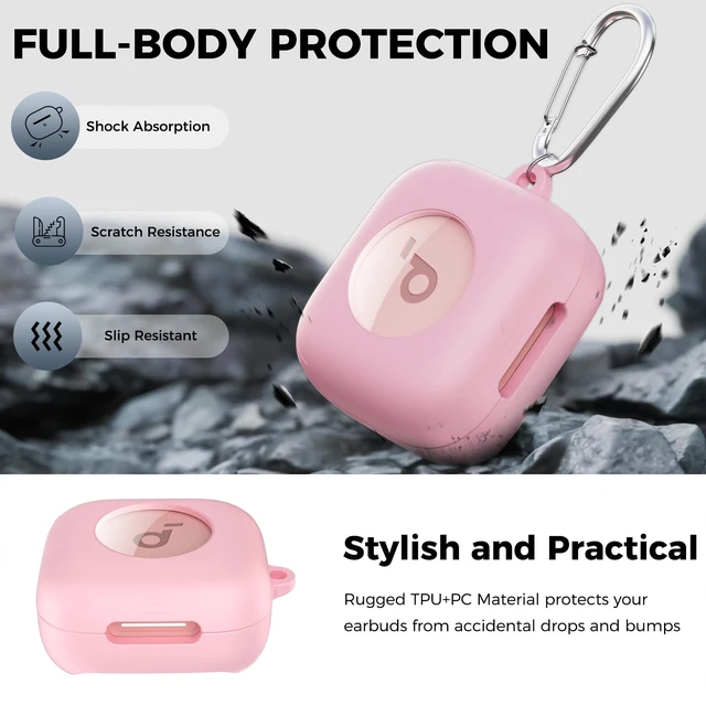 Alt view image 4 of 7 - for Anker Soundcore P30i Case Cover with Magnetic Lock & Phone Stand Shockproof Magnetic Lock Lid Protective Cover for Soundcore P30i Earbud with Cleaner Kit & Carabiner, Pink