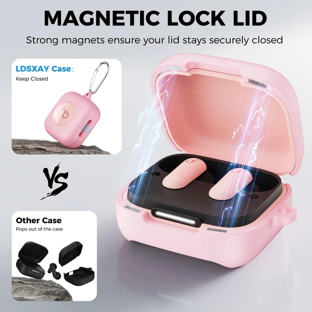 Alt view image 3 of 7 - for Anker Soundcore P30i Case Cover with Magnetic Lock & Phone Stand Shockproof Magnetic Lock Lid Protective Cover for Soundcore P30i Earbud with Cleaner Kit & Carabiner, Pink