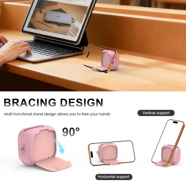 Alt view image 5 of 7 - for Anker Soundcore P30i Case Cover with Magnetic Lock & Phone Stand Shockproof Magnetic Lock Lid Protective Cover for Soundcore P30i Earbud with Cleaner Kit & Carabiner, Pink