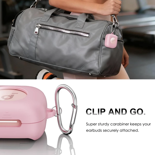 Alt view image 7 of 7 - for Anker Soundcore P30i Case Cover with Magnetic Lock & Phone Stand Shockproof Magnetic Lock Lid Protective Cover for Soundcore P30i Earbud with Cleaner Kit & Carabiner, Pink