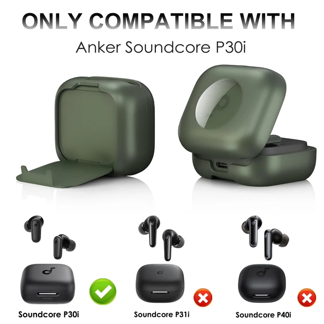 Alt view image 2 of 7 - for Anker Soundcore P30i Case Cover with Magnetic Lock & Phone Stand Shockproof Magnetic Lock Lid Protective Cover for Soundcore P30i Earbud with Cleaner Kit & Carabiner, Green