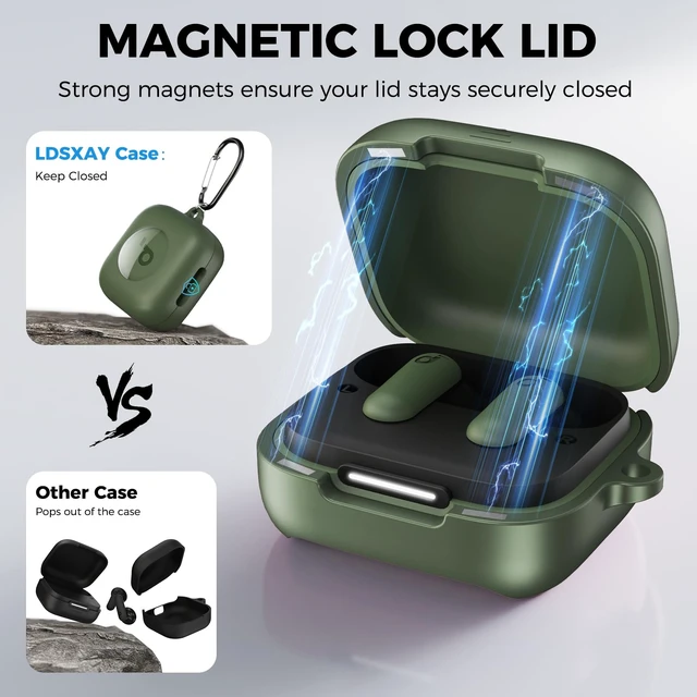 Alt view image 3 of 7 - for Anker Soundcore P30i Case Cover with Magnetic Lock & Phone Stand Shockproof Magnetic Lock Lid Protective Cover for Soundcore P30i Earbud with Cleaner Kit & Carabiner, Green