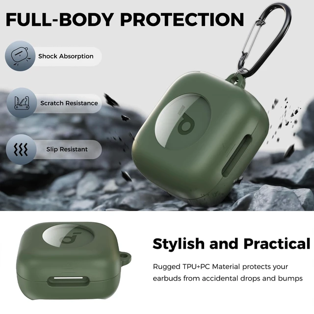 Alt view image 4 of 7 - for Anker Soundcore P30i Case Cover with Magnetic Lock & Phone Stand Shockproof Magnetic Lock Lid Protective Cover for Soundcore P30i Earbud with Cleaner Kit & Carabiner, Green