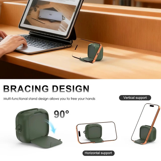 Alt view image 5 of 7 - for Anker Soundcore P30i Case Cover with Magnetic Lock & Phone Stand Shockproof Magnetic Lock Lid Protective Cover for Soundcore P30i Earbud with Cleaner Kit & Carabiner, Green