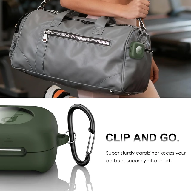 Alt view image 7 of 7 - for Anker Soundcore P30i Case Cover with Magnetic Lock & Phone Stand Shockproof Magnetic Lock Lid Protective Cover for Soundcore P30i Earbud with Cleaner Kit & Carabiner, Green