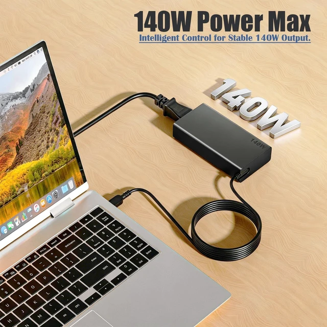 Alt view image 4 of 6 - 140W USB C Laptop Charger for Lenovo Yoga Pro ThinkPad HP OMEN Transcend 14 For 16s P15s P14s Yoga Pro 7 IdeaPad Pro 5 /HP Spectre x360 16 Msi Prestige 14 AI Studio Computer Avalon Nano 3