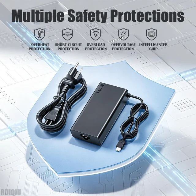 Alt view image 6 of 6 - 140W USB C Laptop Charger for Lenovo Yoga Pro ThinkPad HP OMEN Transcend 14 For 16s P15s P14s Yoga Pro 7 IdeaPad Pro 5 /HP Spectre x360 16 Msi Prestige 14 AI Studio Computer Avalon Nano 3