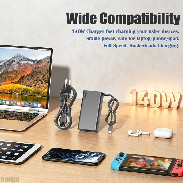 Alt view image 3 of 6 - 140W USB C Laptop Charger for Lenovo Yoga Pro ThinkPad HP OMEN Transcend 14 For 16s P15s P14s Yoga Pro 7 IdeaPad Pro 5 /HP Spectre x360 16 Msi Prestige 14 AI Studio Computer Avalon Nano 3