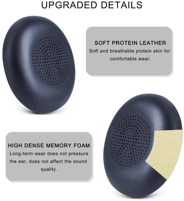 Alt view image 3 of 7 - Ear Pads Replacement for Jabra Evolve2 65 40 Elite 45h On-Ear Headphones Evolve2 65MS 65UC USB/ Evolve2 40UC 40MS USB Ear Cushions with Protein Leather (Navy Blue)