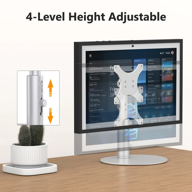 Alt view image 3 of 7 - Desk Stand for Echo Show 15/21, 4-Level Height, Adjustable Tilt Aluminum Alloy, 4 Height Positions, 15°-85° Tilt, Anti-Slip Base, Easy Setup, Silver