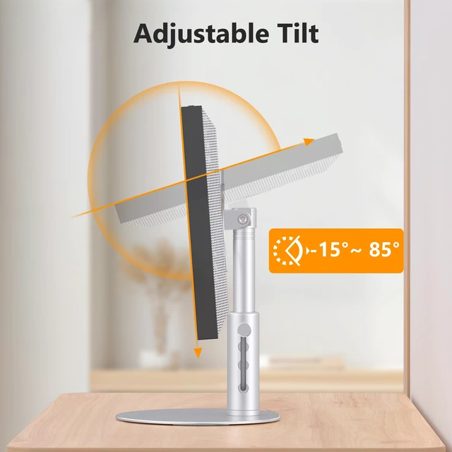 Alt view image 4 of 7 - Desk Stand for Echo Show 15/21, 4-Level Height, Adjustable Tilt Aluminum Alloy, 4 Height Positions, 15°-85° Tilt, Anti-Slip Base, Easy Setup, Silver
