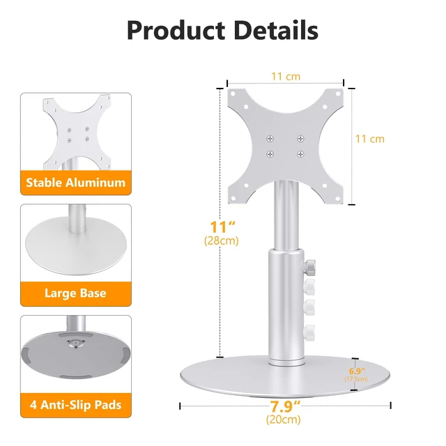 Alt view image 6 of 7 - Desk Stand for Echo Show 15/21, 4-Level Height, Adjustable Tilt Aluminum Alloy, 4 Height Positions, 15°-85° Tilt, Anti-Slip Base, Easy Setup, Silver