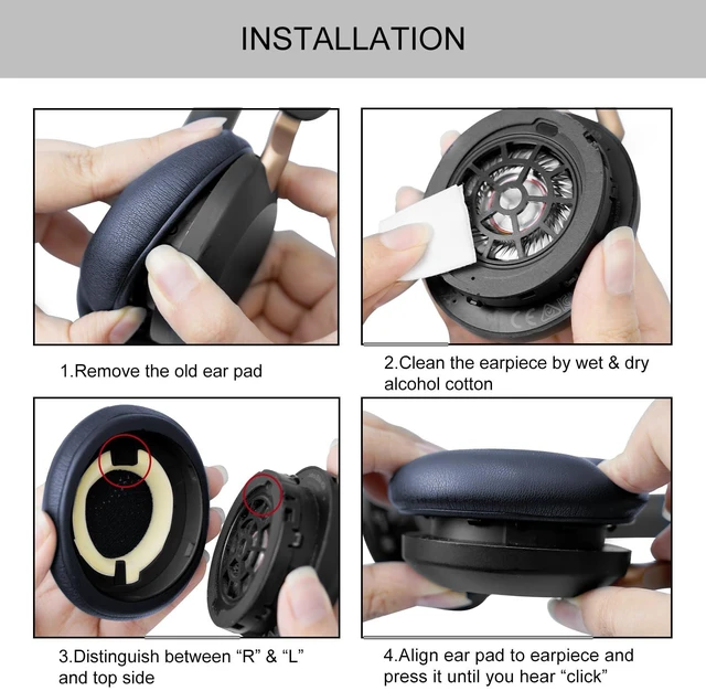 Alt view image 7 of 7 - Ear Pads Replacement for Jabra Evolve2 65 40 Elite 45h On-Ear Headphones Evolve2 65MS 65UC USB/ Evolve2 40UC 40MS USB Ear Cushions with Protein Leather (Navy Blue)
