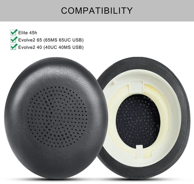 Alt view image 2 of 7 - Ear Pads Replacement for Jabra Evolve2 65 (65MS 65UC USB)/Evolve2 40 (40UC 40MS USB)/Elite 45h On-Ear Wireless Headphones, Ear Cushions with Protein Leather