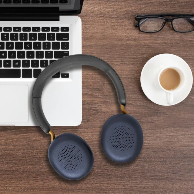 Alt view image 5 of 7 - Ear Pads Replacement for Jabra Evolve2 65 40 Elite 45h On-Ear Headphones Evolve2 65MS 65UC USB/ Evolve2 40UC 40MS USB Ear Cushions with Protein Leather (Navy Blue)