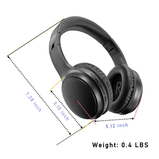 Alt view image 2 of 7 - A10 Noise Cancelling Headphones Wireless, Black Bluetooth Headset with Mic, Bluetooth 5.3, HiFi Stereo Sound, Deep Bass, 20+H Playtime, Lightweight On Ear Wired Headphones for Tablet/PC