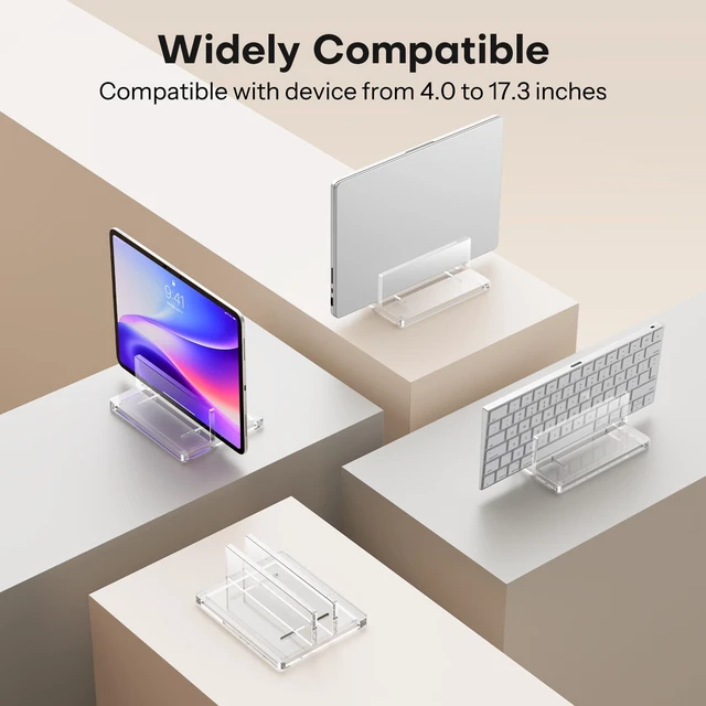 Alt view image 4 of 7 - Vertical Laptop Stand, Acrylic Single Holder for MacBook Gaming Adjustable Width 0.87-2.24", Clear Acrylic Single Slot Stand for Desk, Compatible with MacBook Pro/Air HP Gaming up to 17"