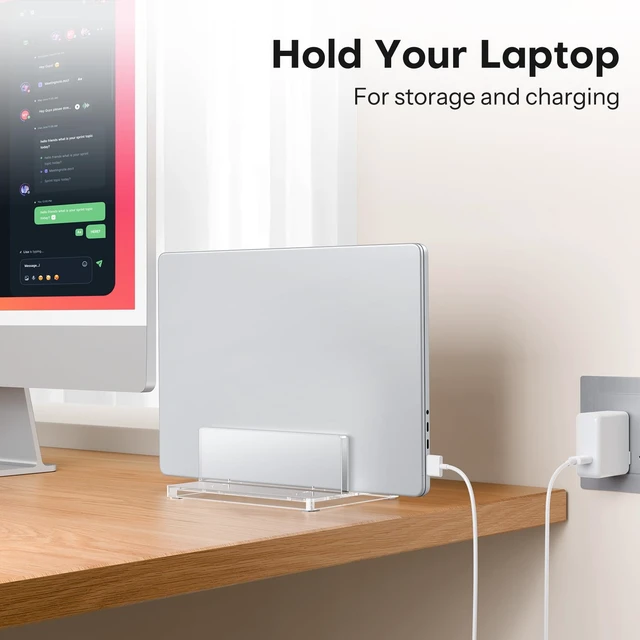 Alt view image 7 of 7 - Vertical Laptop Stand, Acrylic Single Holder for MacBook Gaming Adjustable Width 0.87-2.24", Clear Acrylic Single Slot Stand for Desk, Compatible with MacBook Pro/Air HP Gaming up to 17"