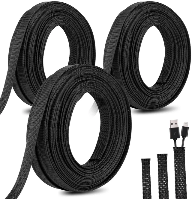 Main image of 150 Feet 1/4, 1/2, 3/8 Inches Braided Wire Loom Automotive PET Cable Loom Expandable Braided Sleeving Mesh Wire Loom for TV, Computer, Home Theater, Black