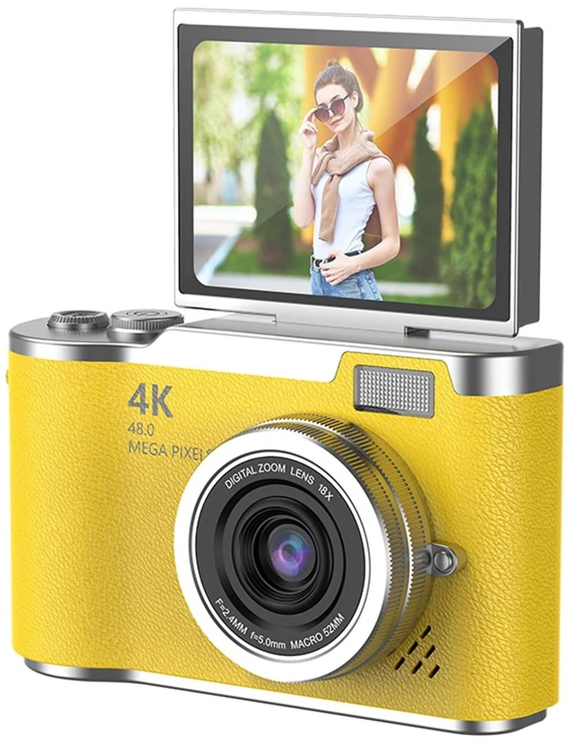 Main image of Digital Camera, 1080P HD 48MP Digital Point & Shoot Camera with 2.4 Inch HD Flip Screen, Built in LED Fill Light, 8X Digital Zoom, for Teens Students (Yellow)