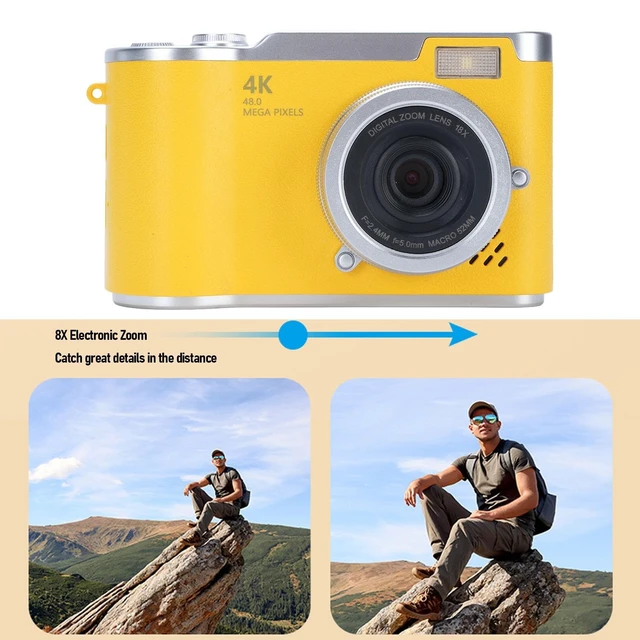 Alt view image 4 of 7 - Digital Camera, 1080P HD 48MP Digital Point & Shoot Camera with 2.4 Inch HD Flip Screen, Built in LED Fill Light, 8X Digital Zoom, for Teens Students (Yellow)