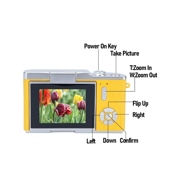 Alt view image 3 of 7 - Digital Camera, 1080P HD 48MP Digital Point & Shoot Camera with 2.4 Inch HD Flip Screen, Built in LED Fill Light, 8X Digital Zoom, for Teens Students (Yellow)