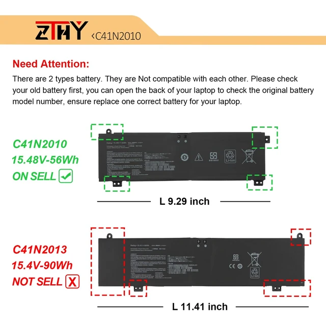 Alt view image 4 of 7 - C41N2010 Laptop Battery Replacement for ASUS ROG Strix G15 G513IC G513IH G513QC G513QE ROG Strix G17 G713QE G713QE-HX008T G513IC-HN002T G513IH-GTX1650T G513QC-R735B6T G513QE-HN109T 15.48V 56Wh