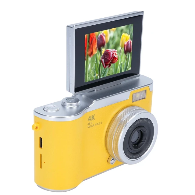 Alt view image 7 of 7 - Digital Camera, 1080P HD 48MP Digital Point & Shoot Camera with 2.4 Inch HD Flip Screen, Built in LED Fill Light, 8X Digital Zoom, for Teens Students (Yellow)