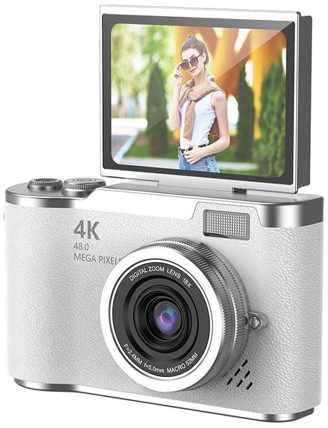 Main image of Digital Camera, 1080P HD 48MP Digital Point & Shoot Camera with 2.4 Inch HD Flip Screen, Built in LED Fill Light, 8X Digital Zoom, for Teens Students (White)