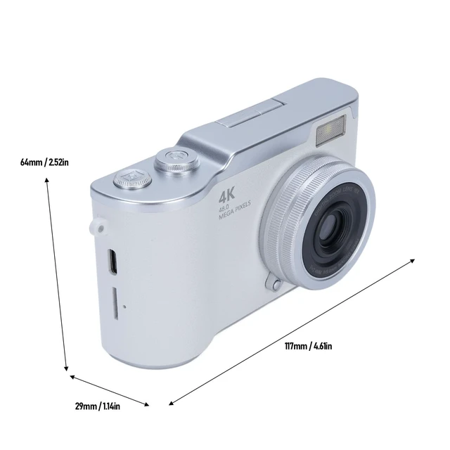 Alt view image 3 of 7 - Digital Camera, 1080P HD 48MP Digital Point & Shoot Camera with 2.4 Inch HD Flip Screen, Built in LED Fill Light, 8X Digital Zoom, for Teens Students (White)