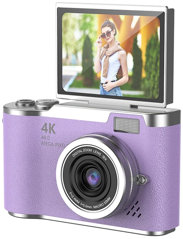 Main image of Digital Camera, 1080P HD 48MP Digital Point & Shoot Camera with 2.4 Inch HD Flip Screen, Built in LED Fill Light, 8X Digital Zoom, for Teens Students (Violet)